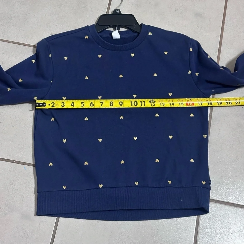 GAP Kids‎ Girls Navy Blue Pullover Gold Heart Sweater Crewneck size XL(14/16)
